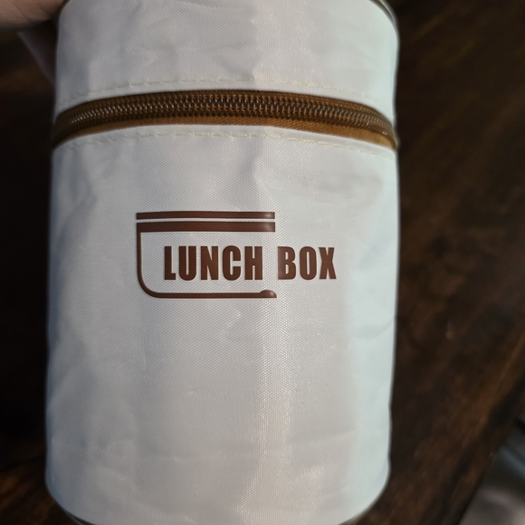 Other - White Lunch Box with Brown Zipper